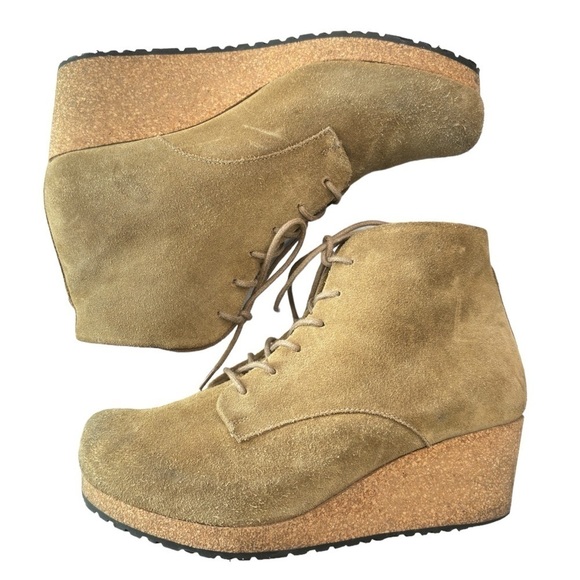 Papillio By Birkenstock Boots Womens EU 38 US 7.5 8 Tan Edith Wedge Booties Boho - Picture 2 of 10